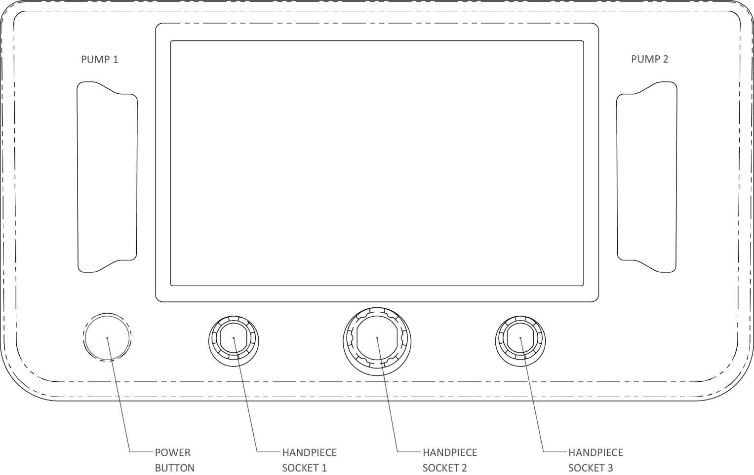 Diagrama que muestra el diseño físico de un dispositivo médico, a la izquierda, y un extracto de una tabla con los requisitos de diseño de la interfaz gráfica de usuario, a la derecha.
