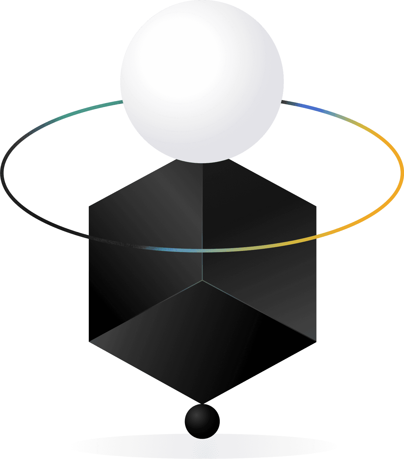 Gráfico abstracto con cubo oscuro y esfera clara para romper un caso práctico de UX.