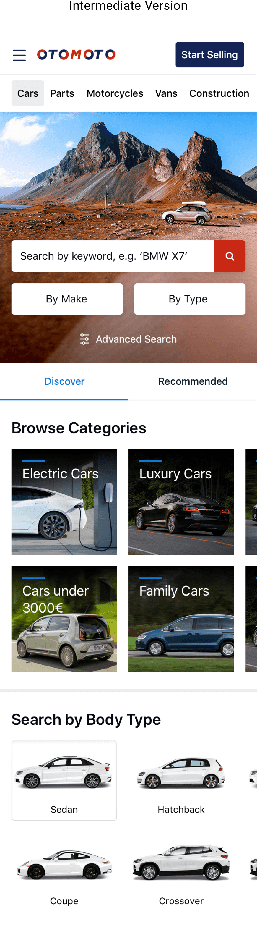 Diseño de interfaz de usuario para aplicación móvil de búsqueda de coches